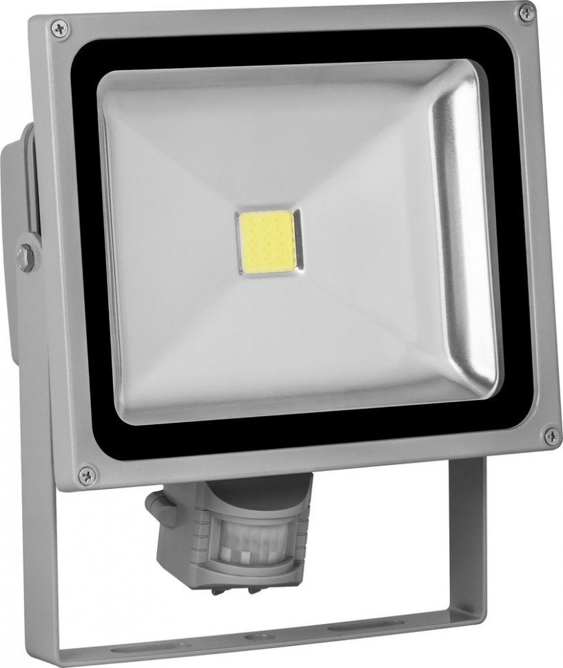 Прожектор c датчиком квадратный, 1LED/30W-белый 230V серый (IP44), LL-232