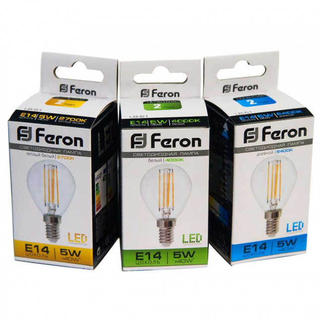 Лампа светодиодная Feron LB-61 Шарик E14 5W 230V 2700K, артикул FERON 25578
