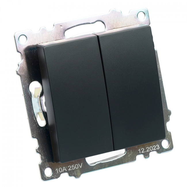 Переключатель 2-клавишный (механизм), STEKKER GLS10-7107-05, 250V, 10А, серия Катрин, черный, артикул STEKKER 49167