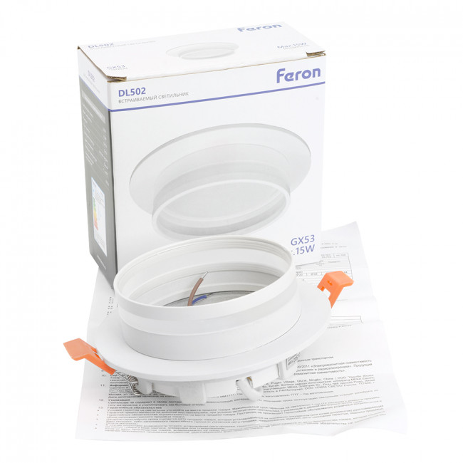 Светильник встраиваемый Feron DL502 LUNA  потолочный GX53 белый круг, артикул FERON 51089