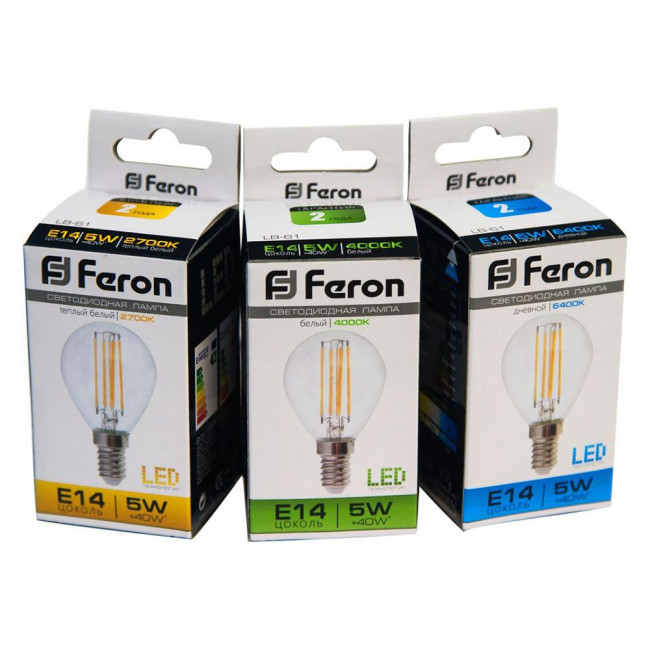 Лампа светодиодная Feron LB-61 Шарик E14 5W 230V 4000K, артикул FERON 25579 Лампа светодиодная Feron LB-61 Шарик E14 5W 230V 4000K, артикул FERON 25579