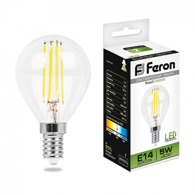 Лампа светодиодная Feron LB-61 Шарик E14 5W 230V 4000K, артикул FERON 25579 Лампа светодиодная Feron LB-61 Шарик E14 5W 230V 4000K, артикул FERON 25579